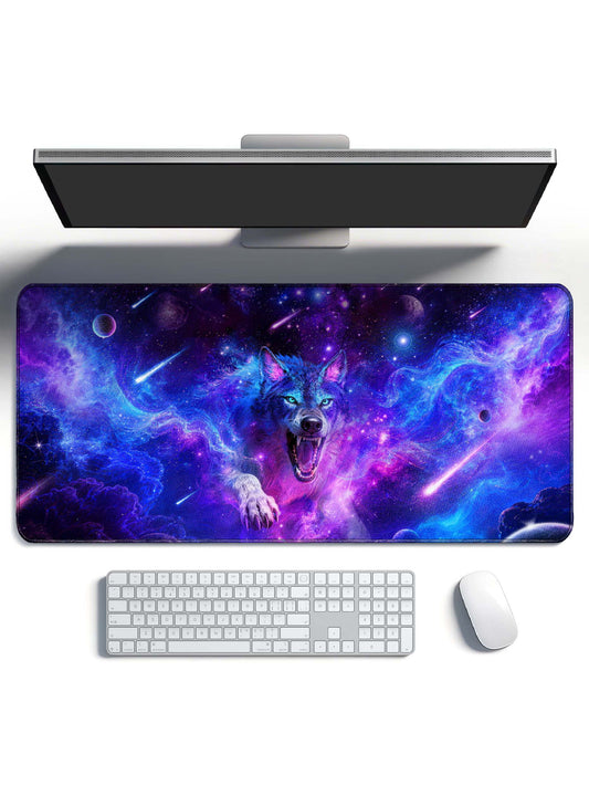 Roaring Cosmic Wolf With Planets & Nebula Desk Mat