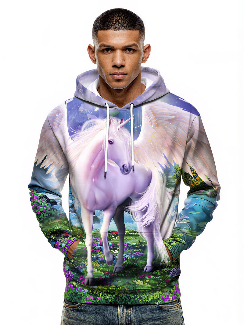 3D All Over Print Unicorn Hoodie for Men Women Fantasy Winged Horse Floral Garden Design