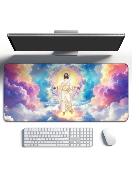 Jesus In Heavenly Clouds With Divine Halo Desk Mat