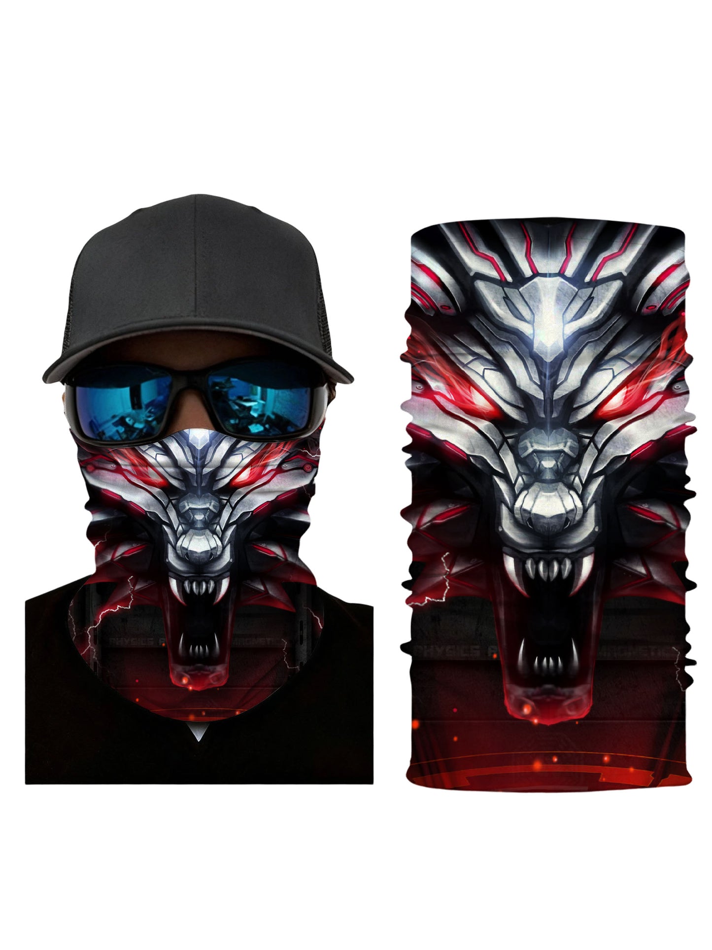 Cyberpunk Wolf Head 3D All Over Print Tube Face Mask for Men Women, Soft Stretchy Breathable Fabric with UV Protection