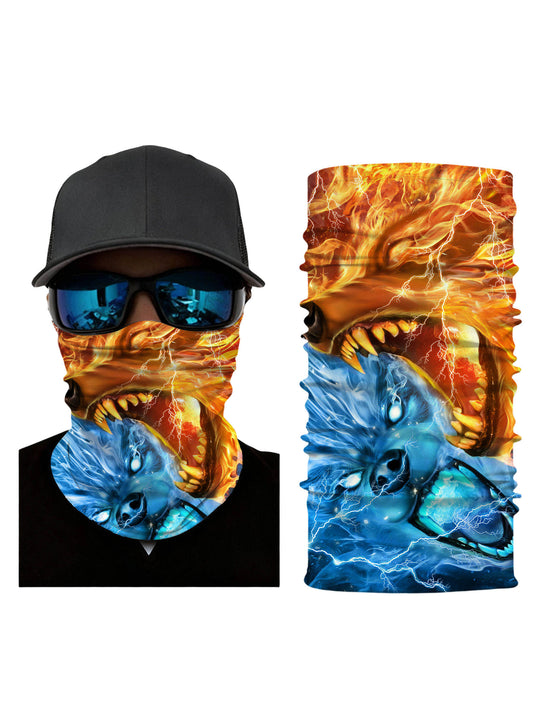 Unisex Pullover Hoodie with 3D All Over Print Fire and Ice Wolf Dual Face Design, Streetwear Aesthetic, Soft Cotton Blend, Loose Fit for Casual Wear