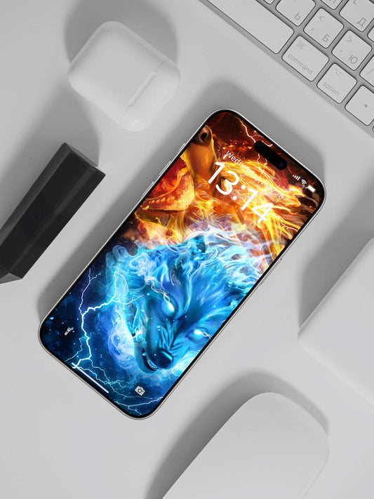 Ice & Fire Wolf Duel Phone Wallpaper