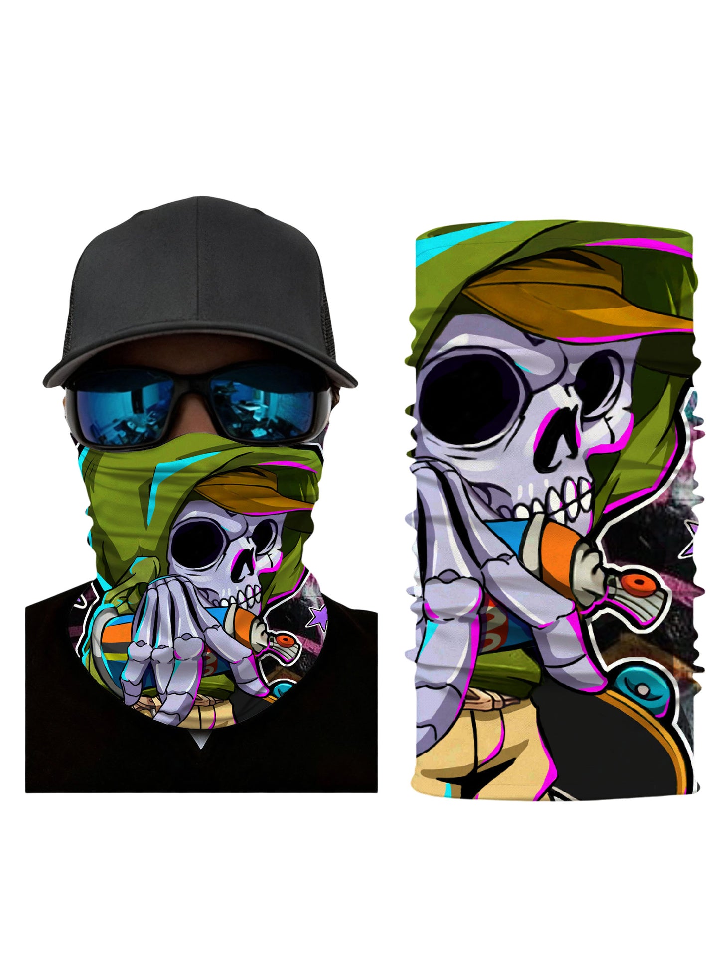 Tube Face Mask with 3D All Over Print Graffiti Skull Design in Streetwear Style for Men Women Soft Stretchy Breathable Fabric