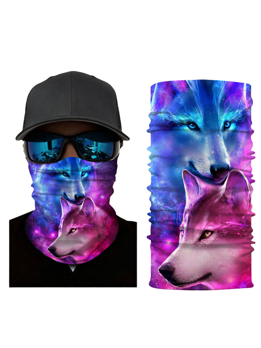 Neck Gaiter with 3D all over print galaxy nebula wolves, Aesthetic style unisex tube face mask breathable fabric windproof for outdoor sports