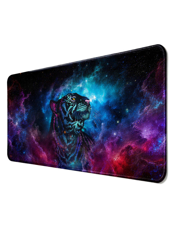 Cosmic Tiger With Nebula Clouds & Stars Desk Mat