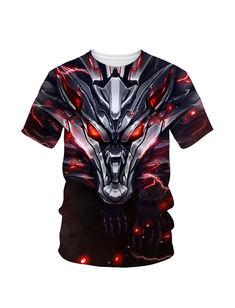 Men Women 3D All Over Print Cyber Dragon T-Shirt Sci Fi Glow Red Eyes Graphic Pullover