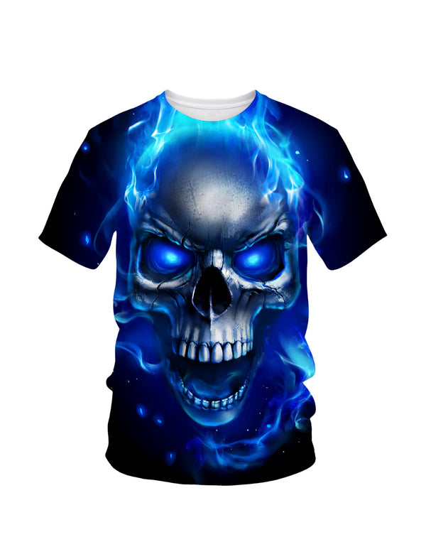 3D All Over Print Blue Flame Skull T-Shirt with Design for Men Women edgy streetwear
