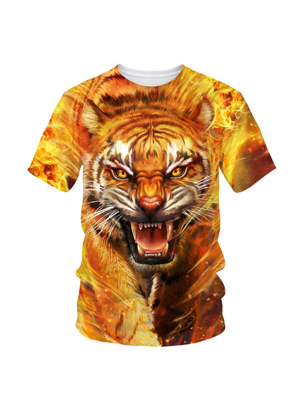 Fierce Tiger Flame 3D All Over Print T-Shirt for Men Women Graphic Streetwear Pullover