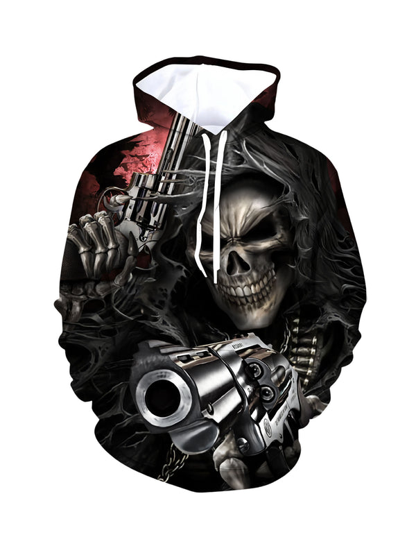 Skull Reaper Tactical Dual Guns All Over Print Streetwear Hoodie