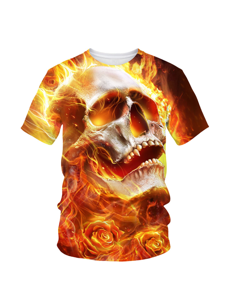 Flaming Skull Rose 3D All Over Print T-Shirt for Men Women edgy streetwear style