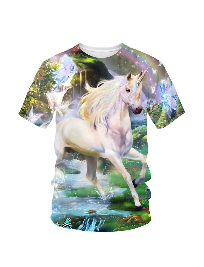 Unicorn 3D All Over Print T-Shirt for Men Women Fantasy Forest Graphic Pullover