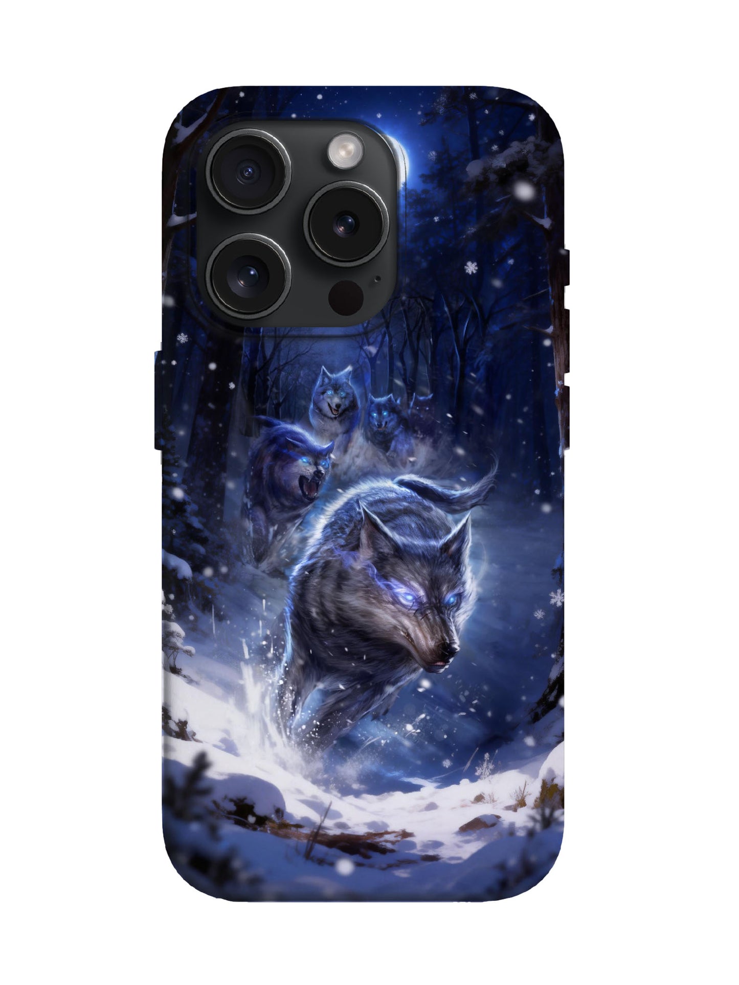 Wolf Pack in Moonlit Snow Edgy Cyberpunk Protective Phone Case
