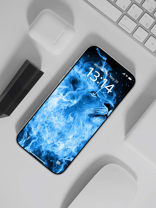 Blue Flame Lion Look Up Phone Wallpaper
