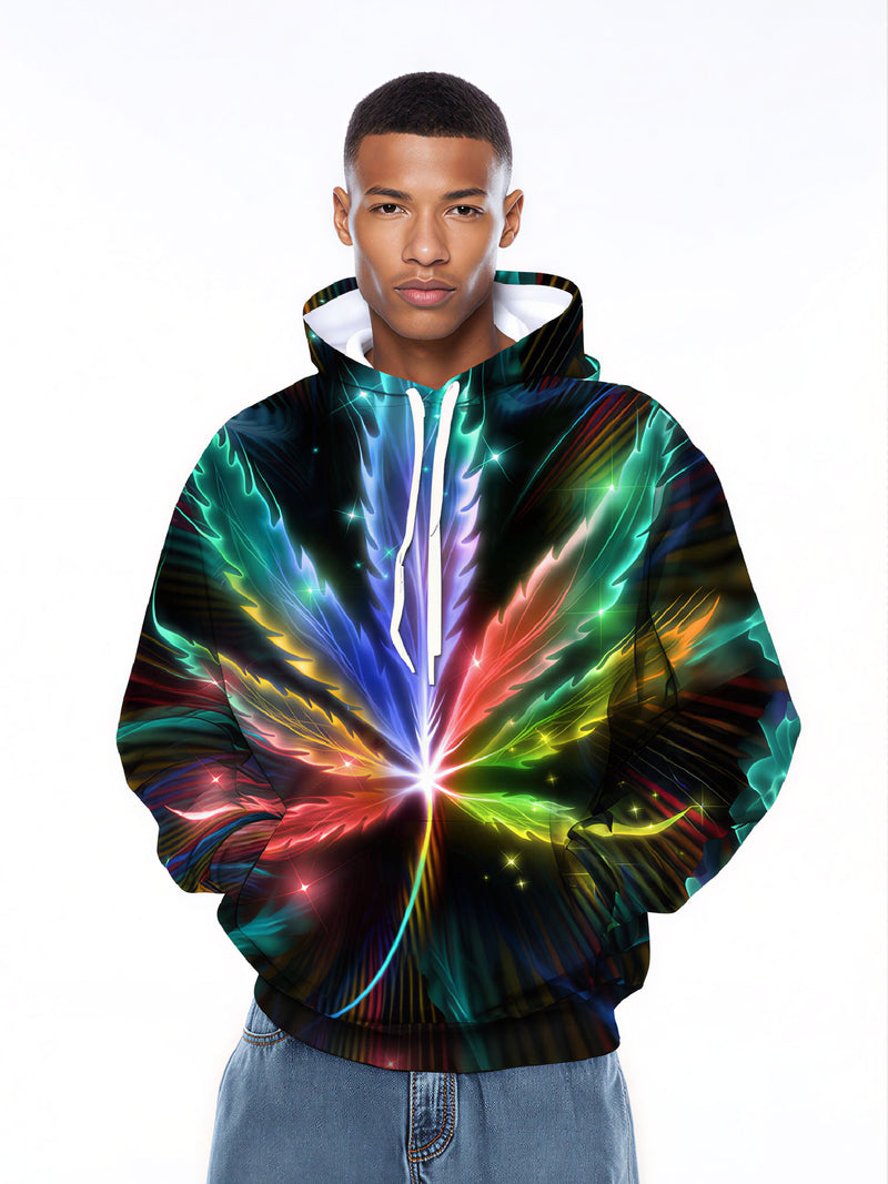 Rainbow Burst Cannabis Leaf 3D Hoodie Unisex Psychedelic Streetwear