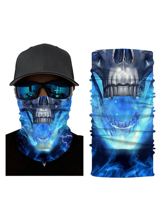 Unisex 3D Blue Lightning Skull Neck Gaiter – Punk Gothic Streetwear Tube Mask, Breathable for Outdoor & Daily Use