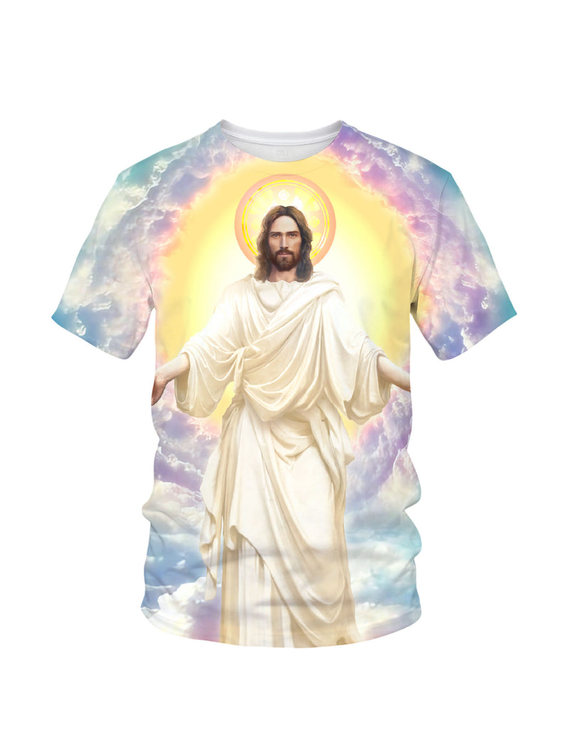 Jesus Christ 3D All Over Print T-Shirt for Men Women Divine Sky Halo Religious Graphic Sweatshirt