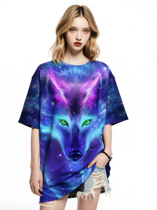 3D All Over Print Wolf Galaxy T-Shirt Cosmic Space Style for Men Women
