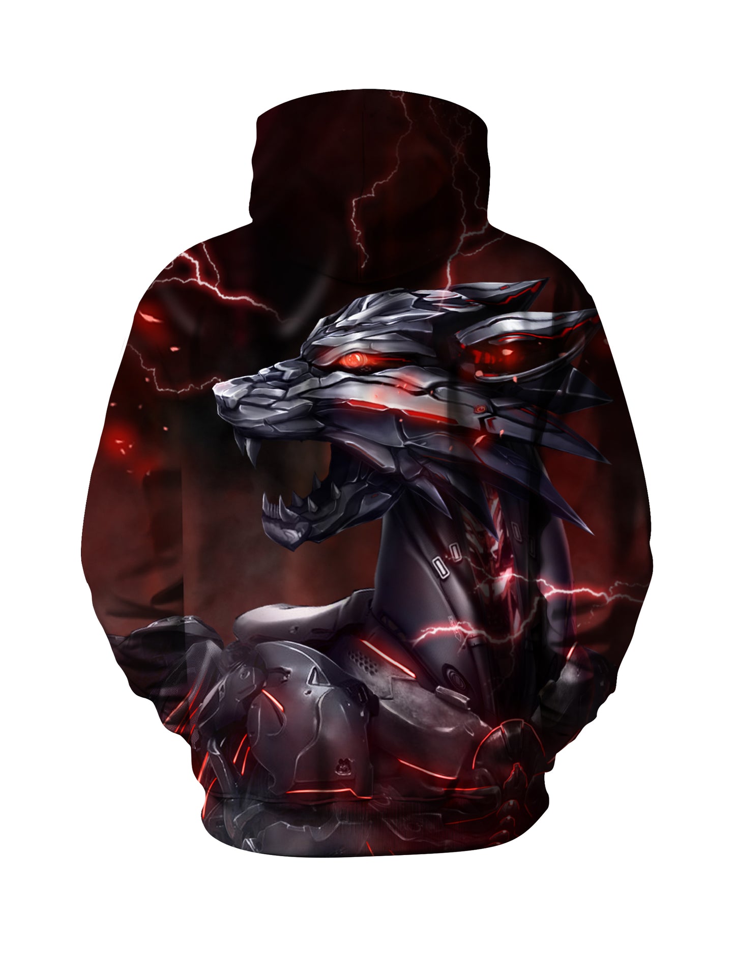 3D Cyber Wolf Hoodie with Lightning Red Glow Design All Over Print For Men Women