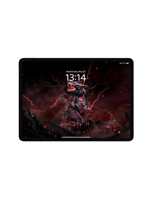 Red Mecha Wolf Lightning Digital Wallpaper