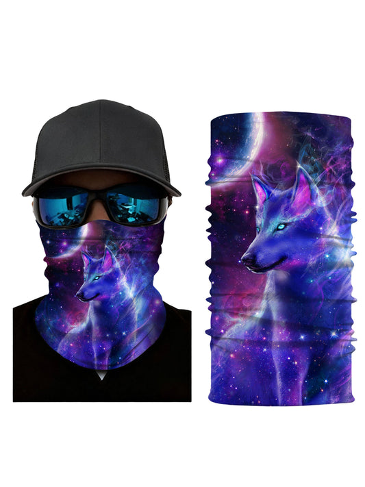 Neck Gaiter with 3D all over print galaxy nebula wolf design, Aesthetic style unisex tube face mask breathable fabric windproof for outdoor activities