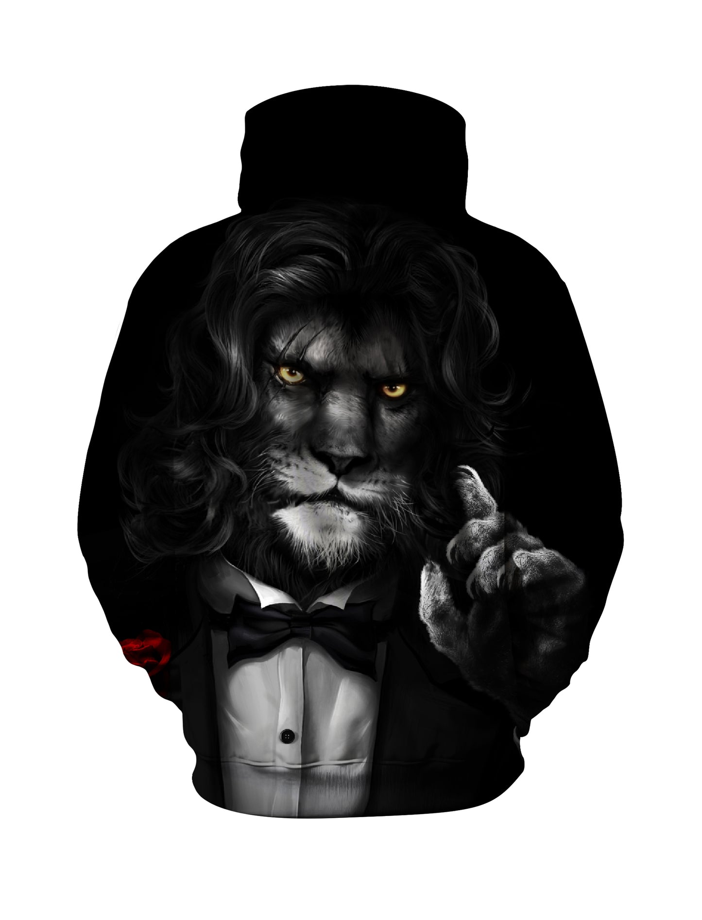 Men Women 3D All Over Print Lion Tuxedo Hoodie with Bowtie and Red Rose