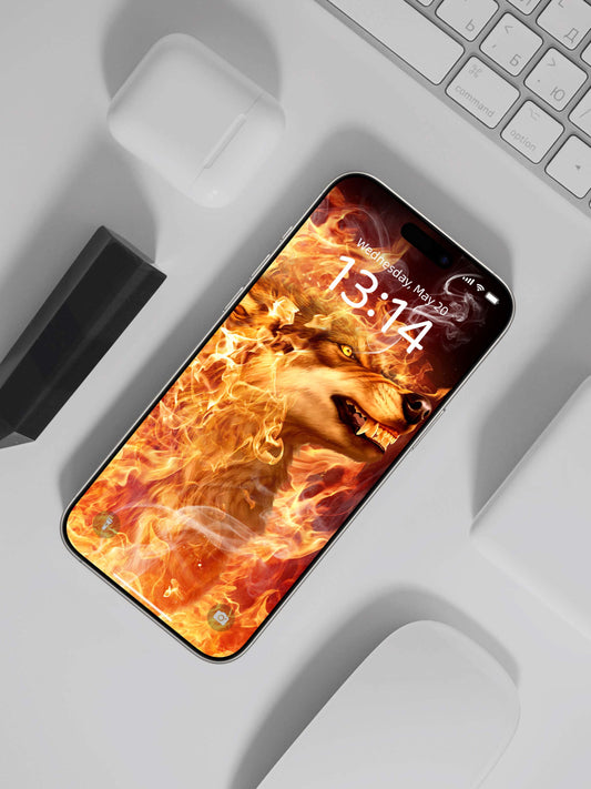 Flame Wolf Roar Phone Wallpaper