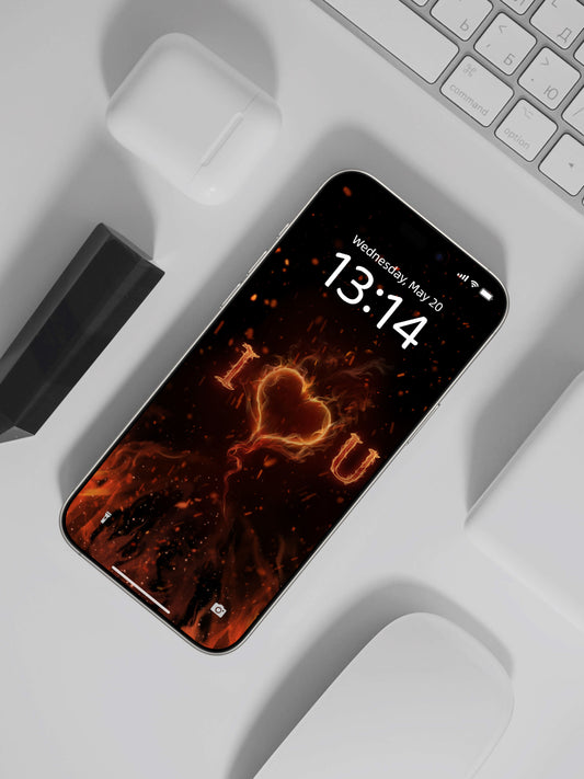 Fiery Heart I Love U Phone Wallpaper