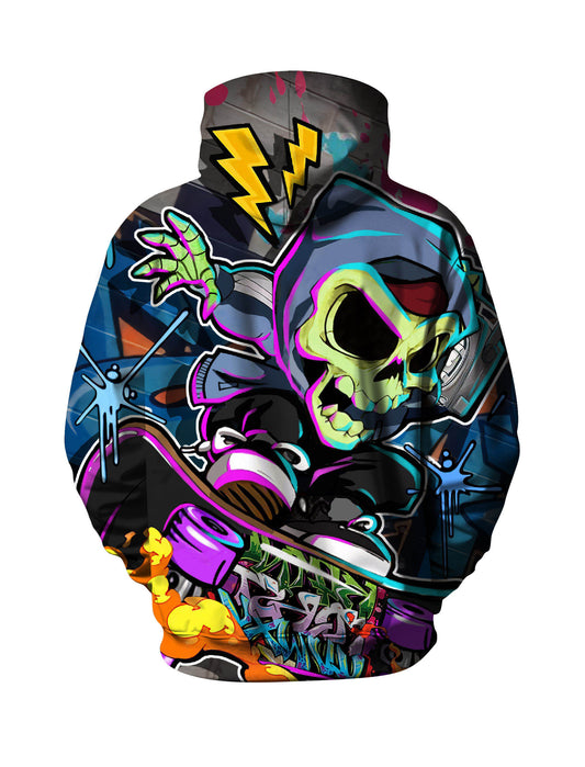 Graffiti Skateboard Skeleton 3D Print Streetwear Hoodie