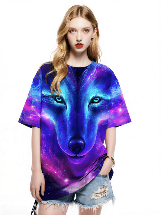 3D All Over Print Wolf Galaxy T-Shirt for Men Women Cosmic Space Style