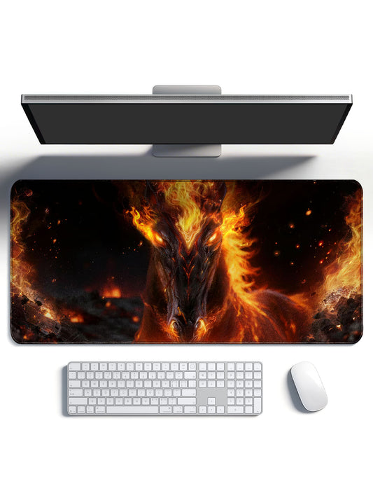 Fiery Horse Head Close-Up With Glowing Eyes Large Anti-Glare Desk Mat