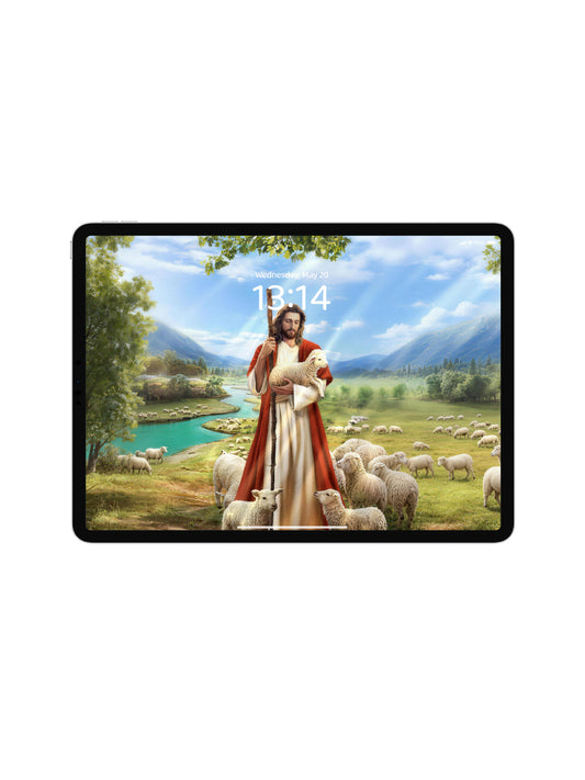 Jesus The Good Shepherd With Lambs Digital Wallpaper