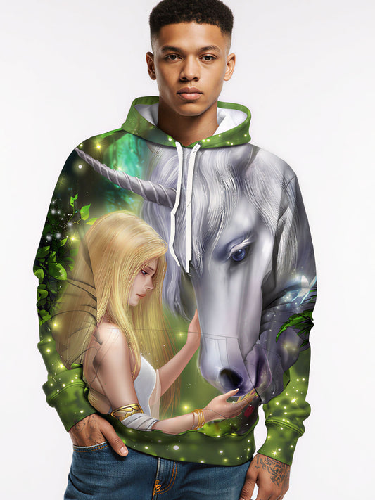 Fairy & Unicorn 3D Print Hoodie | Fantasy Forest Oversized Pullover