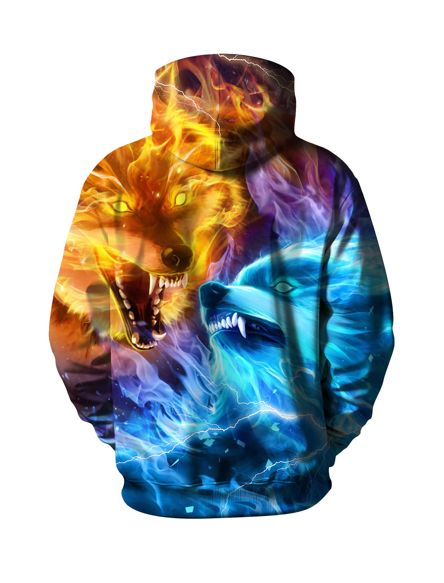 Unisex 3D All Over Print Hoodie Fire Ice Wolves Streetwear Cotton Blend Soft Comfortable