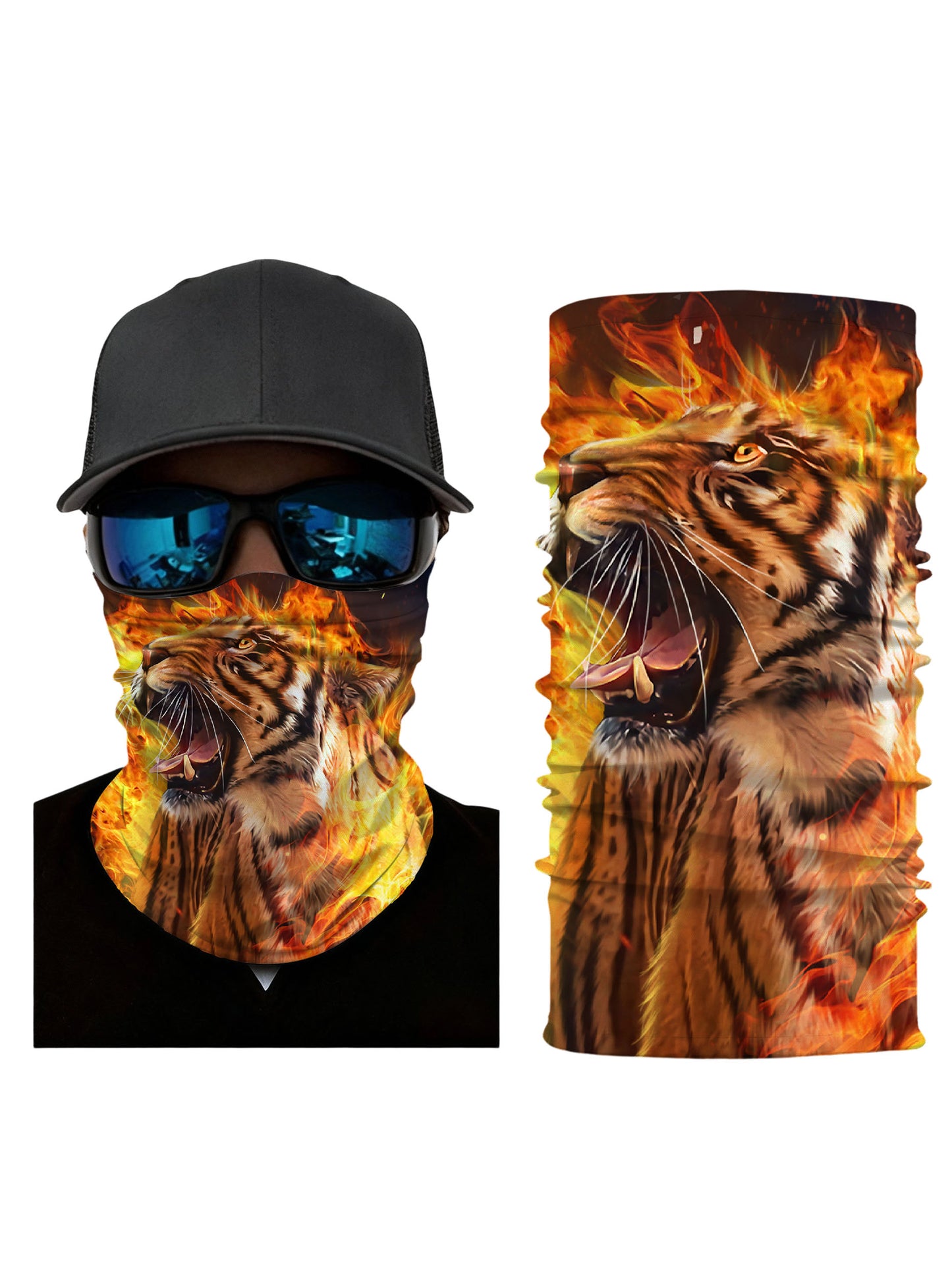 3D Fiery Tiger Tube Mask – Unisex Streetwear Neck Gaiter, Breathable & Soft Stretchy for Outdoor Use