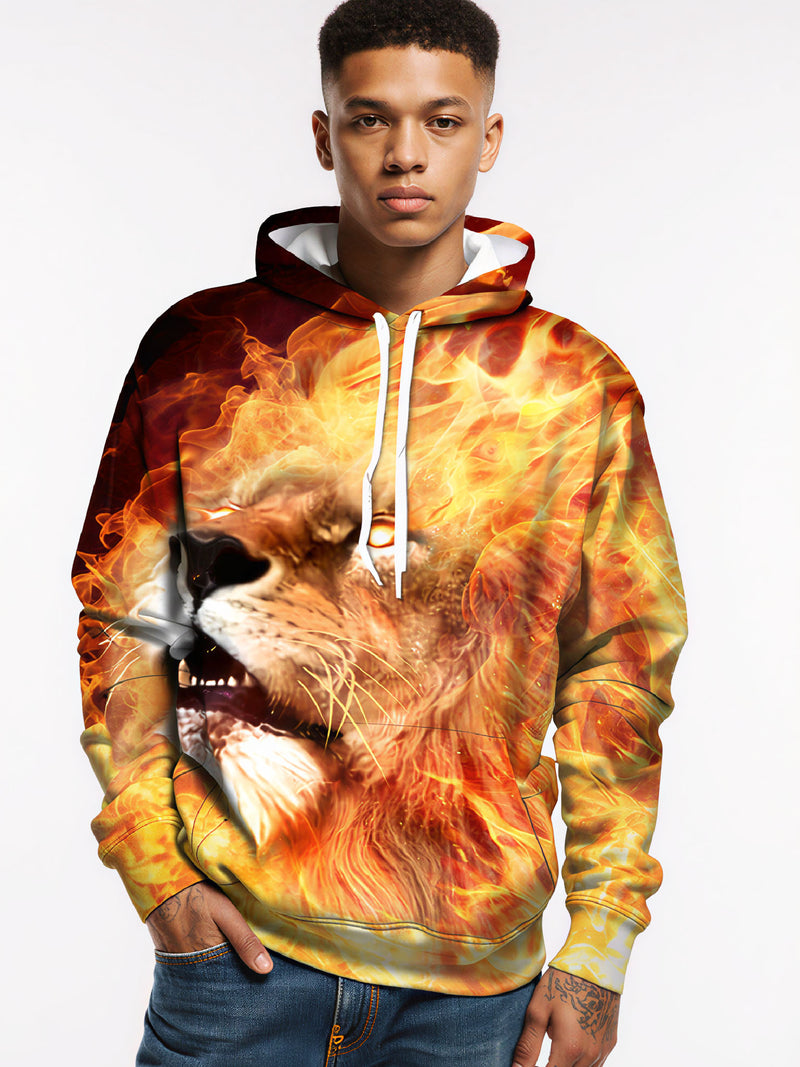 Golden Flame Lion 3D Print Hoodie | Streetwear Oversized Pullover