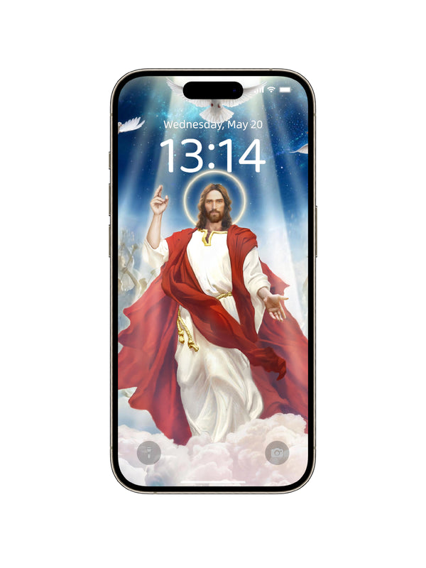 Jesus In Clouds With Halo And White Doves Digital Wallpaper