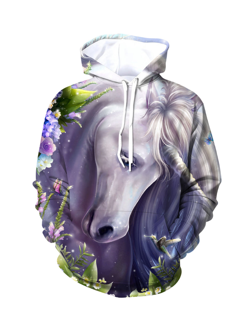 Unicorn 3D All Over Print Hoodie for Women Men Soft Comfortable Loose Fit Fantasy Floral Design