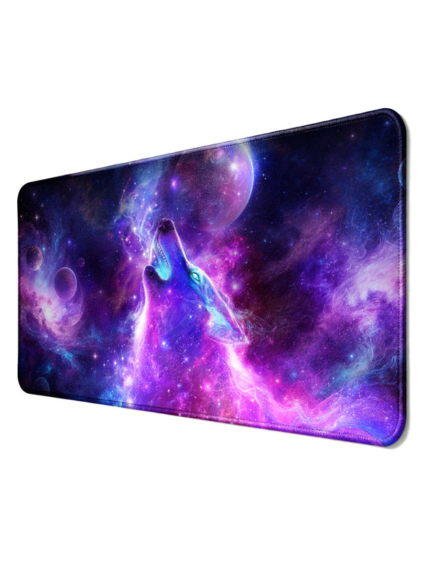 Howling Cosmic Wolf With Planets & Nebula Desk Mat