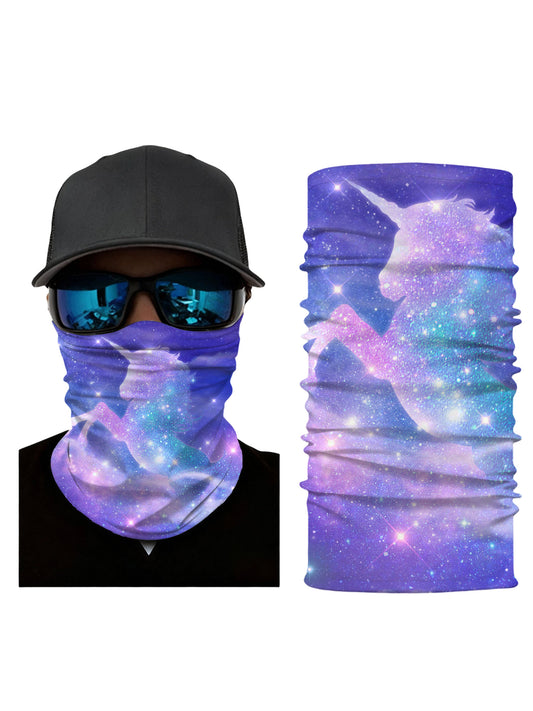 Neck Gaiter with 3D all over print galaxy nebula unicorn design, Aesthetic style, unisex, breathable fabric, soft stretchy, UV protection for outdoor activities