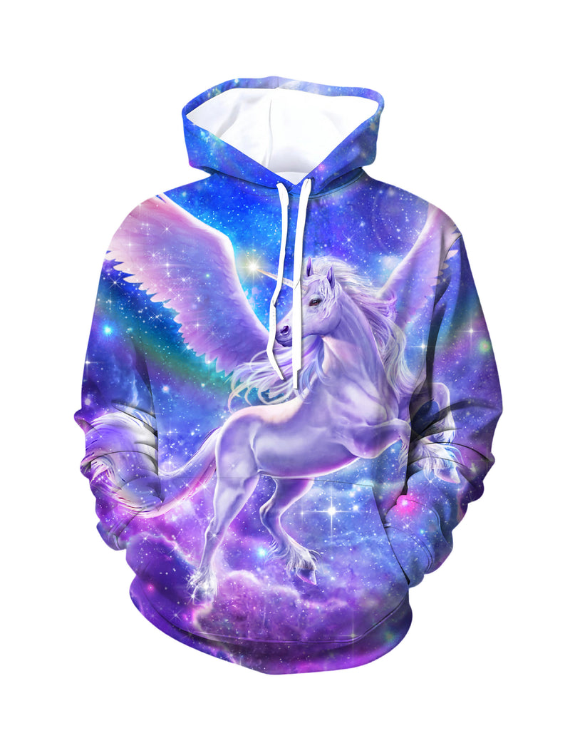 3D All Over Print Unicorn Galaxy Hoodie for Men Women, Cosmic Fantasy Pullover Sweatshirt