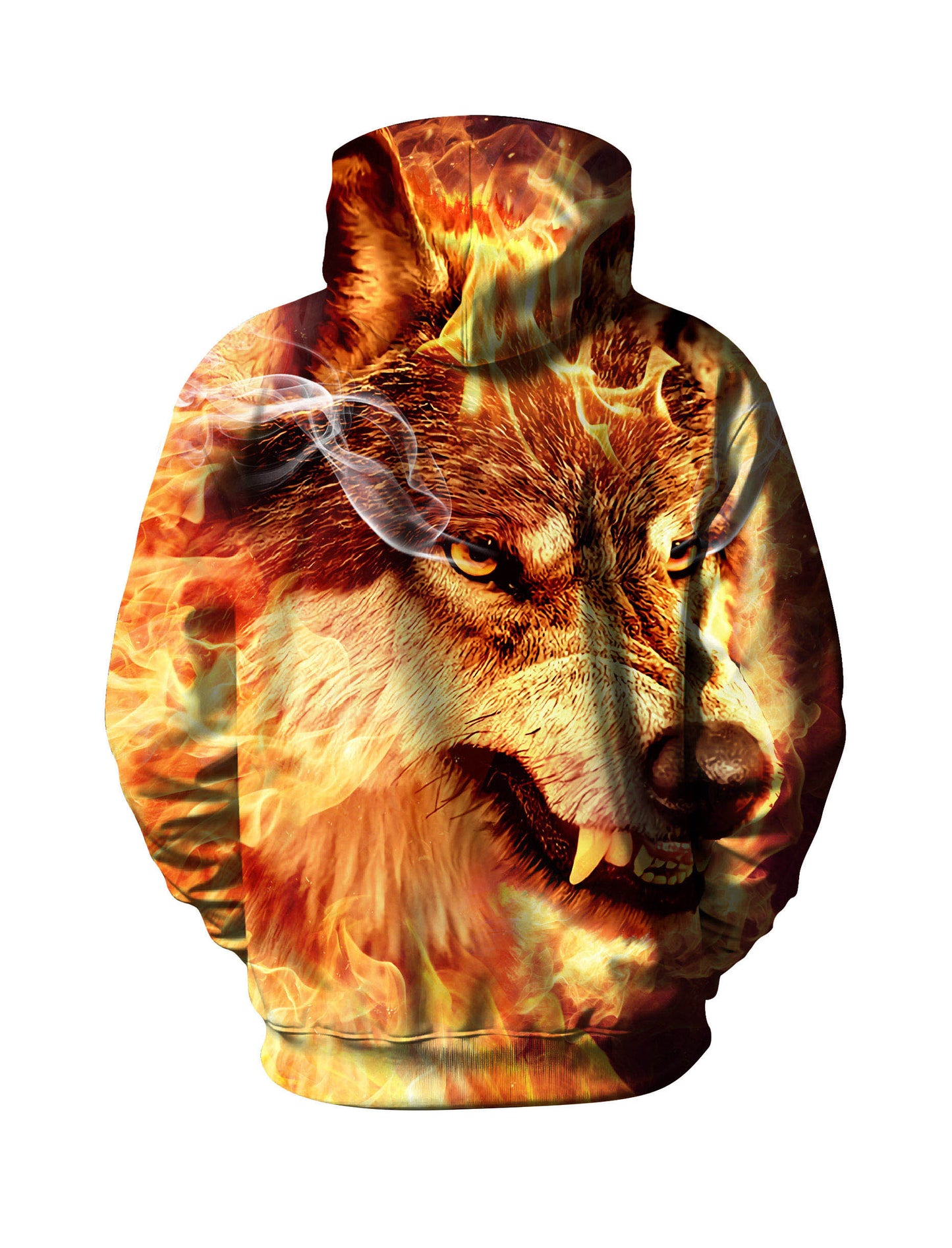 Trendy Flame Wolf Graphic Hoodie Unisex Oversized Casual Pullover