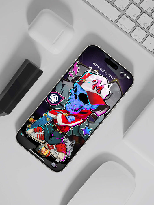 Blue Skate Skull Phone Wallpaper