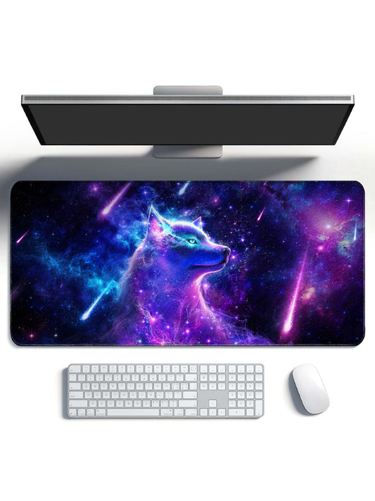 Side Profile Cosmic Wolf With Shooting Stars & Nebula Desk Mat