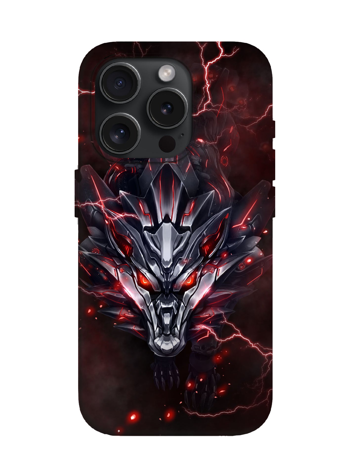 Cyberpunk Lightning Wolf Skull Edgy Tough Phone Case
