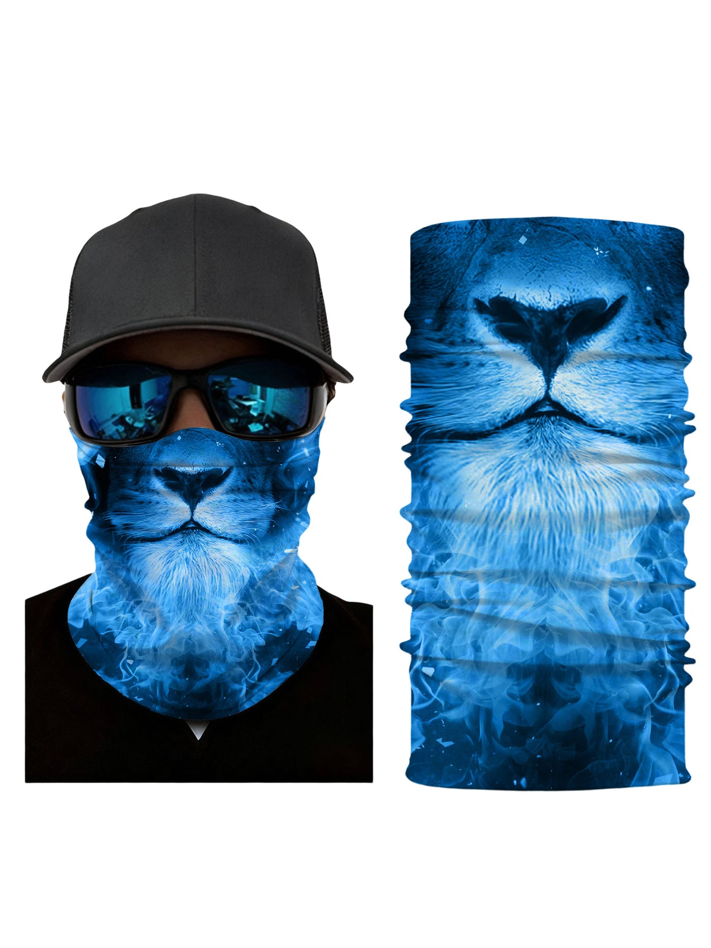 Unisex Neck Gaiter with 3D All Over Print Ice Lion Face, Aesthetic Streetwear Design, Soft Stretchy Breathable Fabric for Outdoor Use