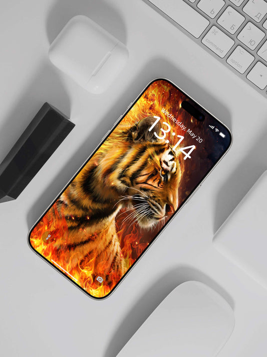 Flame Tiger Profile Phone Wallpaper
