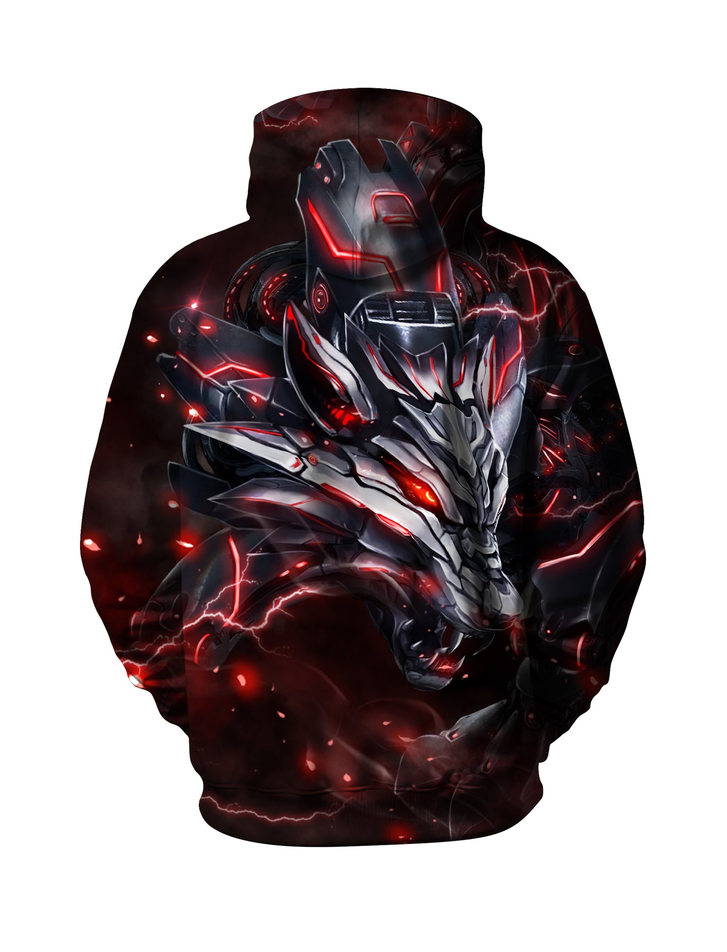 3D Cyber Wolf with Neon Red Lightning All Over Print Design Hoodie For Men Women