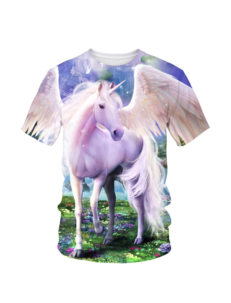 3D All Over Print Unicorn T-Shirt for Men Women Fantasy Winged Horse Graphic Pullover