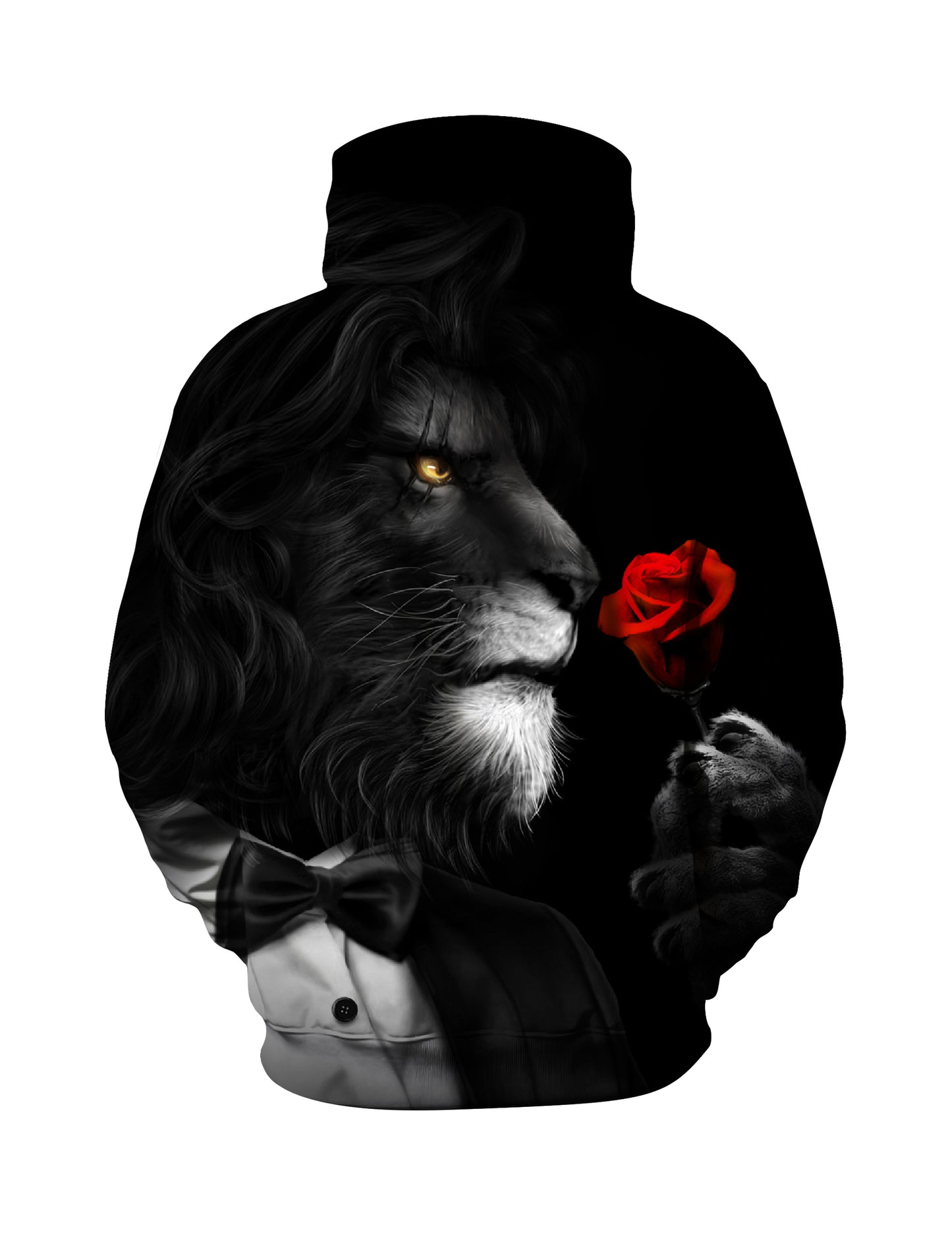 Lion with Rose 3D All Over Print Hoodie for Men Women, Elegant Bow Tie Design
