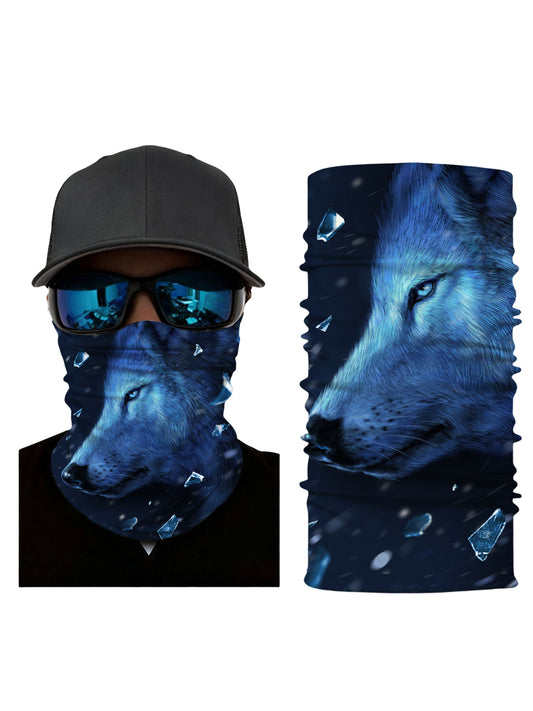 Balaclava with 3D all over print icy wolf head in shattered glass effect, Aesthetic streetwear unisex tube face mask, soft stretchy and windproof for outdoor use